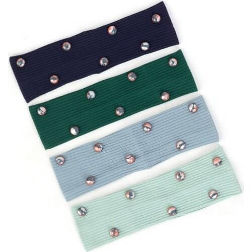 Girls Rhinestones Accessories Women Beads Ribbed Headband Cotton Flat Stretchy Hairband For Female Striped Turban Fashion DZ798