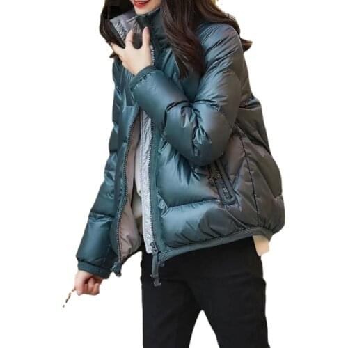 Womens Down Padded Jackets 2021 Glossy Short Stand Autumn Winter Loose Casaco Feminino Inverno Thicken Warm Fashion Coat Clothes