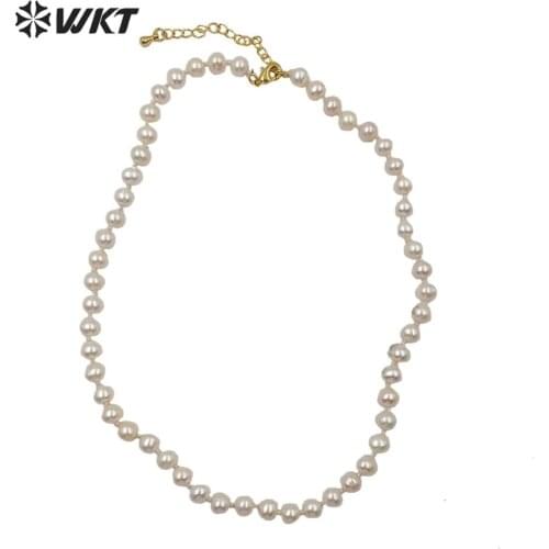 WT-JN112 Amazing fashion 6mm irregular pearl necklace 14 inch long freshwater pearl knotted choker necklace women choker necklac