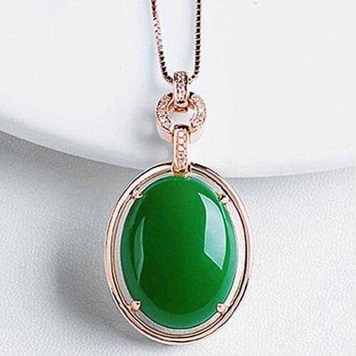 Vintage Green jade emerald gemstones zircon diamonds pendant necklaces for women rose gold tone choker jewelry bijoux party gift