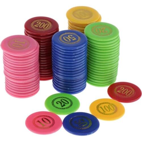 Poker Game Tokens, 100 Pack of Plastic Value Chips, 1.6 inch Counting Markers for Bingo, Mahjong, Roulette and Blackjack