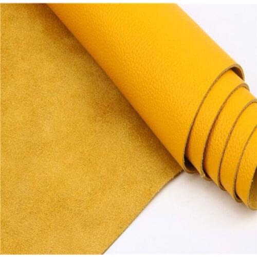 30x60cm Ginger Yellow Lychee Pattern Leather Material For Soft Bag Sofa Cushion 1.5mm Thick Leather Cowhide Fabric