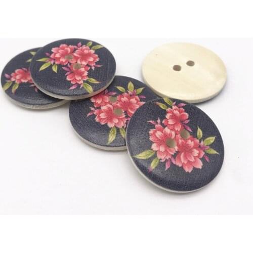 40pcs 30mm Large Wood Buttons Natural 2 Holes Round Floral Flowers Sewing Button Embellishments DIY Crafts