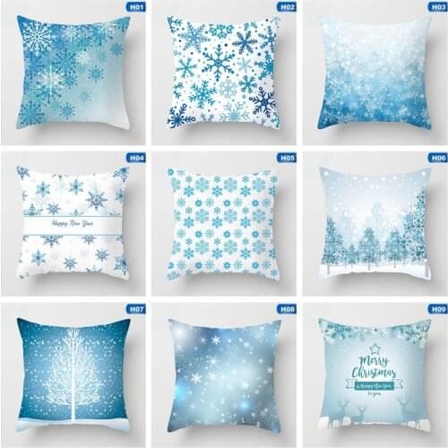 45*45cm Snow Christmas Blue Pillowcase Merry Christmas Decor for Home Ornaments Xmas Pendant Christma Gifts Happy New Year