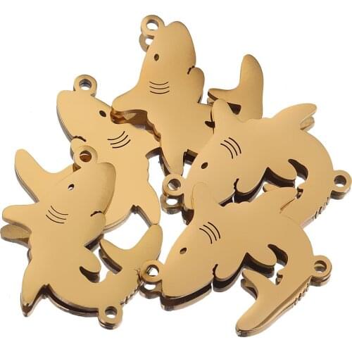 5pcs Lot Stainless Steel Cute Cartoon Shark Charm Pendants Connectors for Women Bracelet Jewlery Making Supplies Wholesale Items