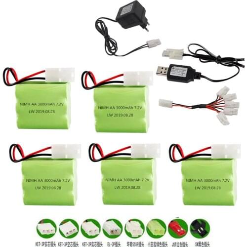 7.2v 3000mah NiMH Battery + 7.2v Charger For Rc toy Car Boat Gun Train Robot Ni-MH AA 2400mah 7.2v Rechargeable Battery Pack