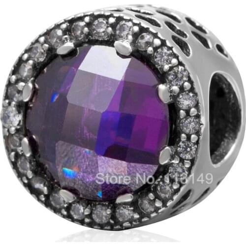 White Purple Zirconia Micro Pave Ball Authentic 925 Sterling Silver European Charm Beads Fine Jewelry Accessories SZPB245
