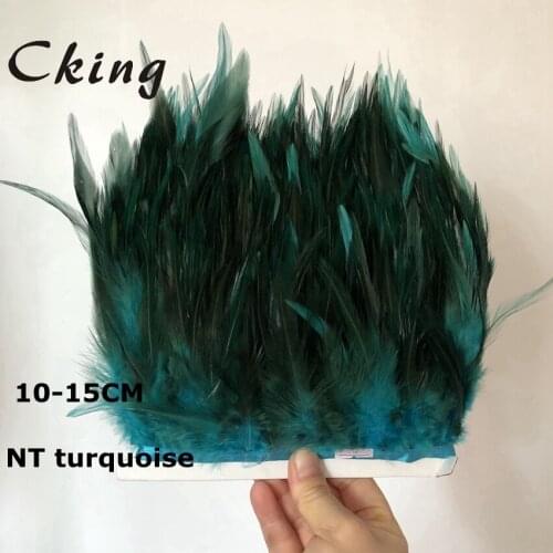 Free Shipping 10Meter 42 colors dyed Rooster Hackle Chicken Feather Trim 10-15cm Saddle Feather Ribbons Chicken Feather trimming