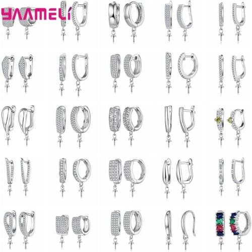 Shimmer Crystal 1 Pair 925 Sterling Silver DIY Earring Findings Clasps Hooks Fittings Making Accessories Jewelry
