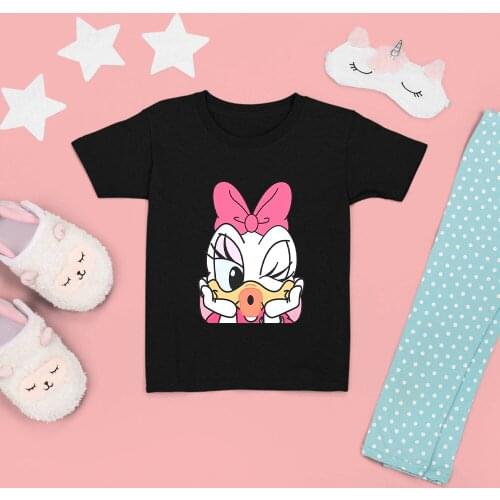 Children Clothes Summer Disney New Daisy Cartoon Pattern Series Kawaii Dropship Black White Tees Kids Top Four Seasons Harajuku