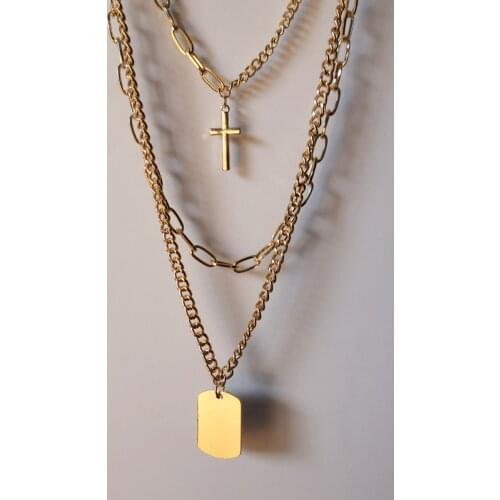 Design Multi-chain Chocker Necklace Women Cross Dog Tag Pendant Necklace Punk Rock Exquisite Clavicle Collar