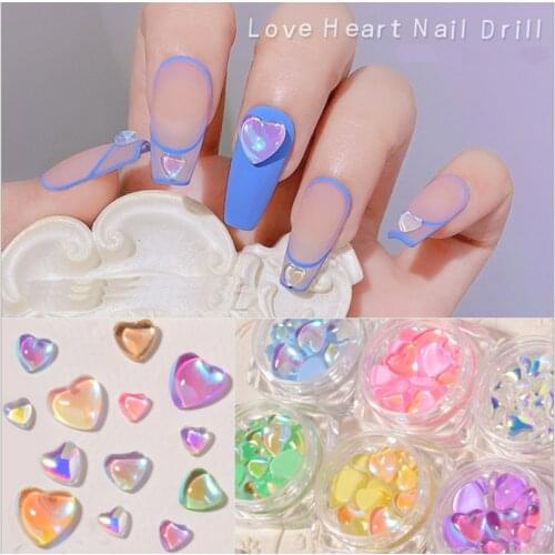 Nail Art Mix Sizes Love Hearts Jewelry Candy Aurora Colors Acrylic For Nail Tips Decorations