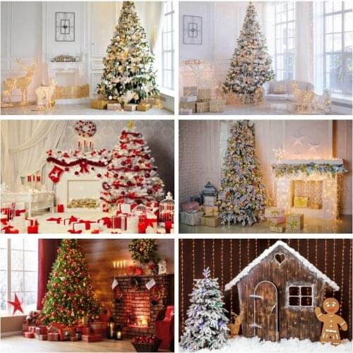 Yeele Merry Christmas Red Balls Ribbons Stockings Candles Fireplace Background Photography Backdrops for Decor Customized Size