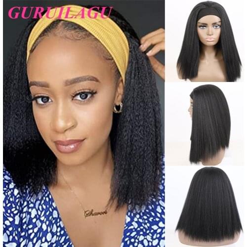 GURUILAGU Yaki Straight Headband Wig Synthetic Hair Wigs For Black Women Short Natural BOB Wigs Women Afro Cosplay Wig