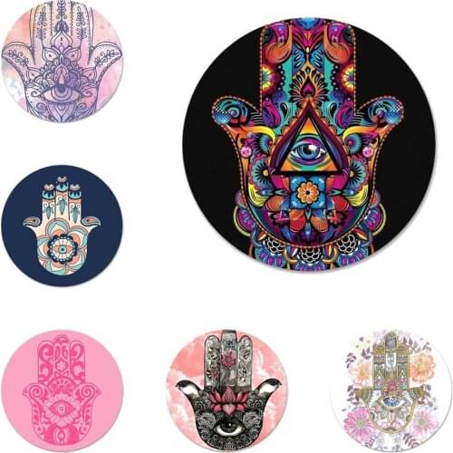 Hamsa Hand of Fatima Printing Bling Cute Badge Brooch Pin Accessories For Clothes Backpack Decoration gift