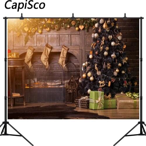 Capisco Christmas Tree Wooden floor sock Decoration Photography Background Customized Photographic Backdrop For Photo Studio