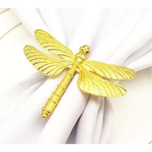 12pcs/metal animal golden dragonfly shape napkin ring table top decorations for hotel wedding banquet family gatherings