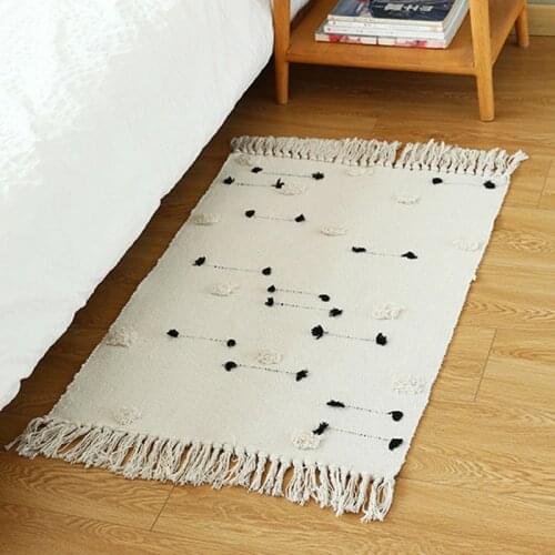 100% Natural Fiber Cotton Hand Woven Rugs with Non-Slip Pads Flat Weave Tufted Tassel Fringe Washable Area Rug for Porch Doormat