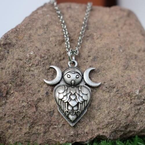 Beautiful Amazonite Triple Moon Goddess Hidden Pentagram Wicca Pendant Wiccan Animal Owl Necklace Knot Symbol