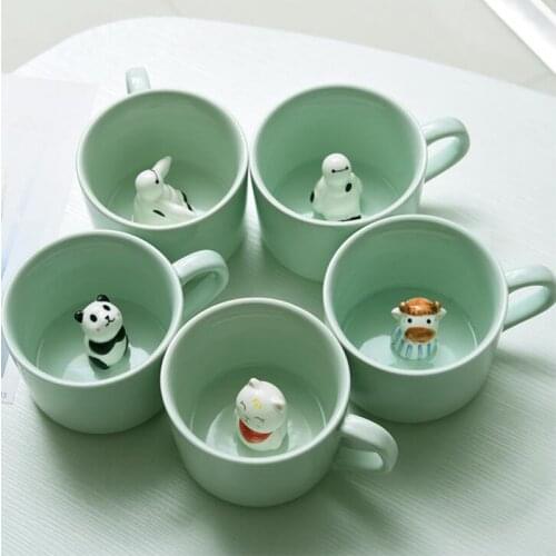Creative Ceramic Cup coffee Mug 3D Milk Cup With Animal Cute Cartoon Panda Rabbit Tee Cup Heat-resistant Celadon Cup