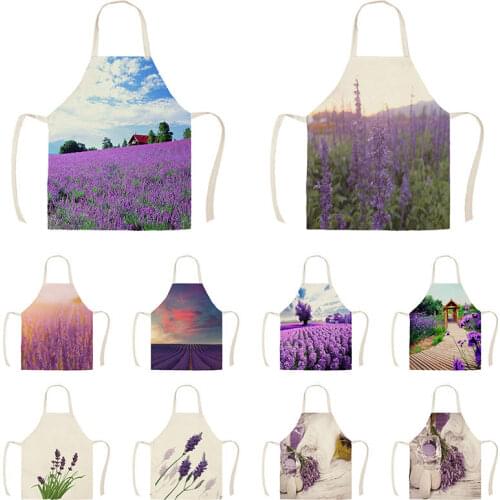 Linen lavender Lover Print Kitchen Aprons Unisex Dinner Party Cooking Bib Funny Pinafore Cleaning Apron WQG697