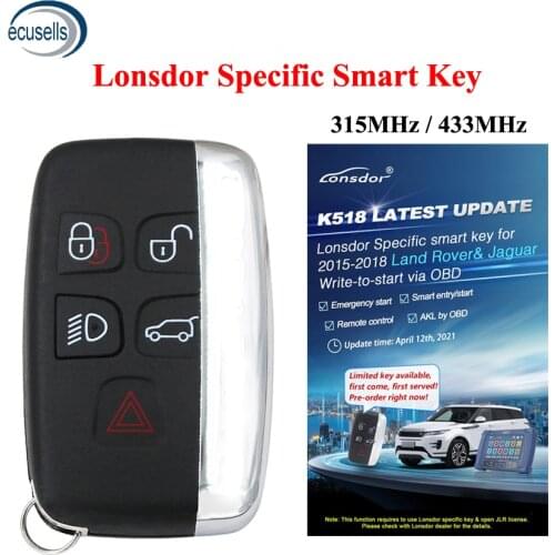 Lonsdor Specific Smart Key for Land Rover /Jaguar 20152016 2017 2018 year 5 Buttons 315MHz/433MHz work with K518ISE and K518S