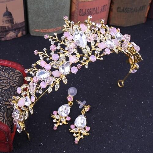 Luxury Pink Gold Crystal Bride Crown Handmade Tiara Bride Headband Crystal Wedding Crown Crown Wedding Hair Accessories Crown