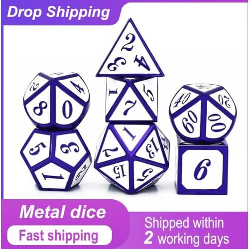 Metal Dice D4 D6 D8 D10 D% D12 D20 Drawstring Pouch for DnD RPG Board Games Purple and white Fast shipping within 2 working days