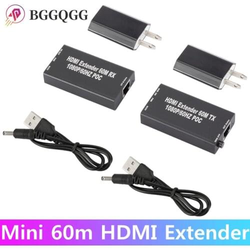 BGGQGG Mini 60M HDMI Extender Cable (Transmitter & Receiver) Over signle RJ45 Cat5e Cat6 Ethernet HDMI Sender & Receiver for PC