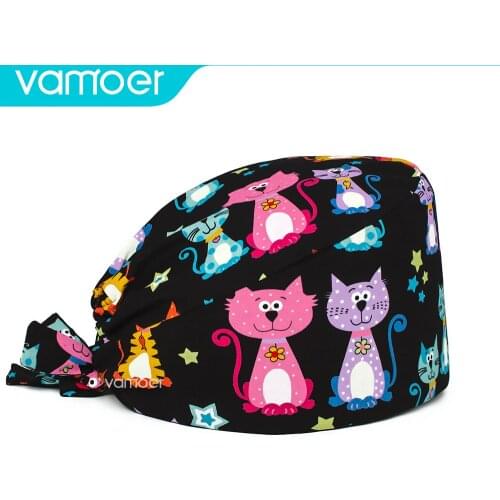 Fashion printing Surgical cap lab work cap pet beauty salon scrub cap dentist clinic surgery cap unisex breathable nursing hats