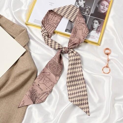 MoriBty Skinny Women Silk Scarf Bufanda Luxury Print Summer Neckerchief Ties Foulard Femme Long Retro Hair Ribbon Headscarf Wrap