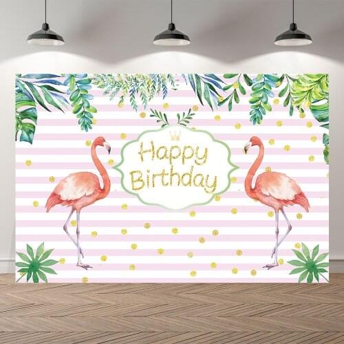 Neoback Happy Birthday Party Banner Baby Shower Leaves Flamingo Summer Studio Photo Bacdrop Photography Backgrounds Wall Paper