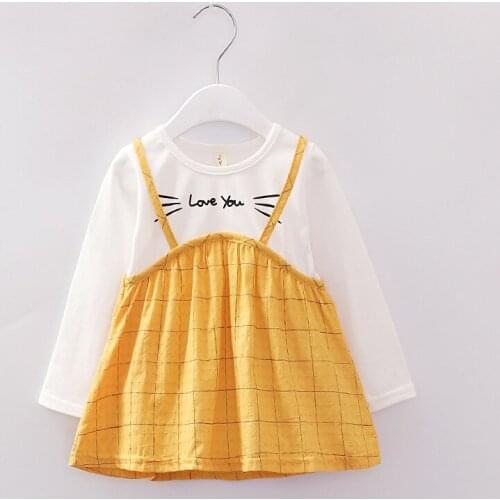 New Baby Girl Clothes Dress Casual Solid rabit Patch Korean SpringCotton Cute Pretty Clothing Children Kids Baby Girl Dresses