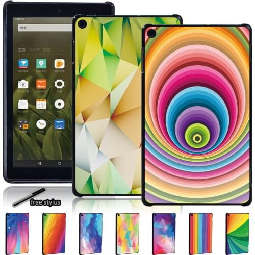 Slim Tablet Case for Amazon Fire 7/HD 8/Fire HD 8 Plus/HD 10 - Shockproof New Watercolor Series Hard Shell Back Case + Stylus