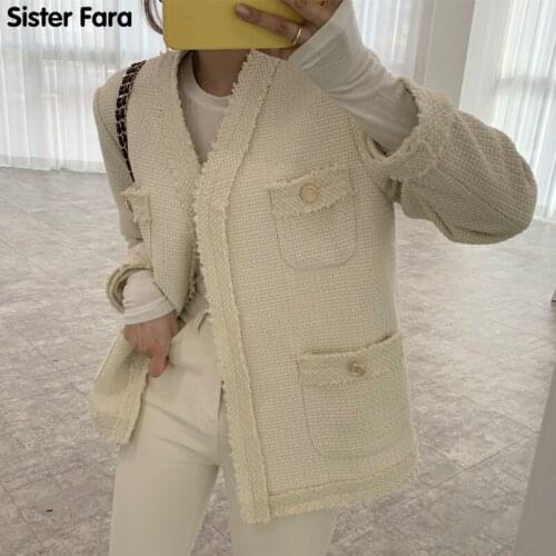 Sister Fara Autumn V-Neck Patchwork Jacket Coat Womens Single Breasted Double Pocket Short Jackets Tops Womens Spring Jacket