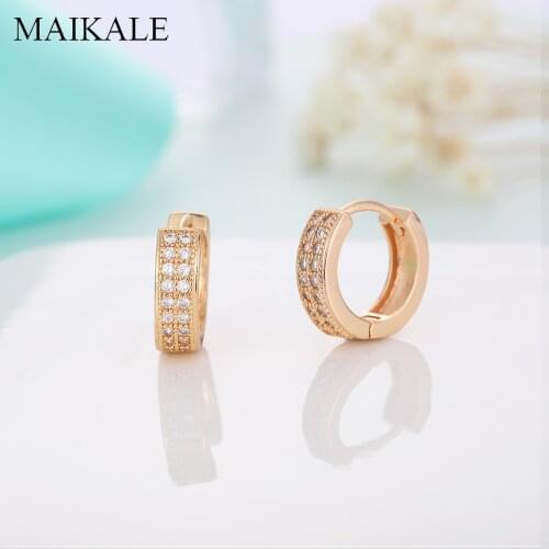 MAIKALE Small Round Circle Hoop Earrings for Women 585 Rose Gold Cubic Zirconia Earings Anniversary Wedding Party Jewelry Gifts