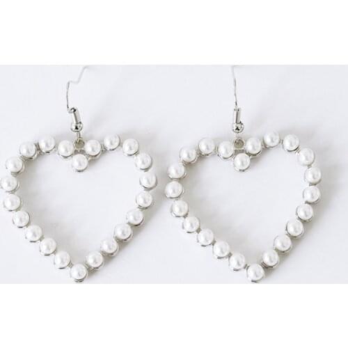 Romantic Hollow Out Heart Pearl Pendant Earrings Elegant Womens Gold Silver Color Earrings Accessories Fashion Jewelry Gifts