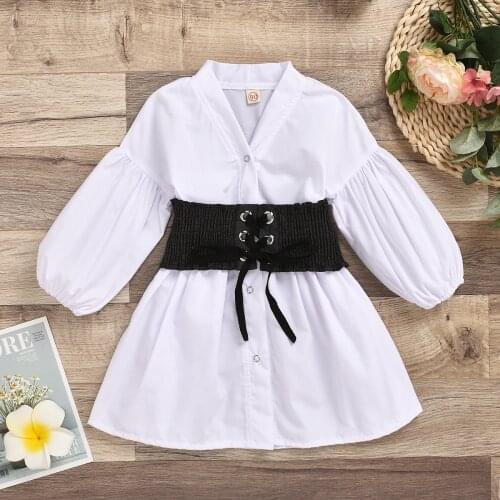 Ladies Style Girls Dress 18 Months - 5 Years Old Casual Solid V-Neck Petticoat Elastic Denim Belt Boutique Children Clothing
