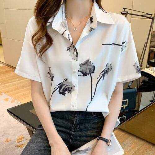 Womens Top Printed Short Sleeve Shirt 2021 Summer Fashion Chiffon Shirts Top Blusas Blusas Mujer De Moda 2021 Verano