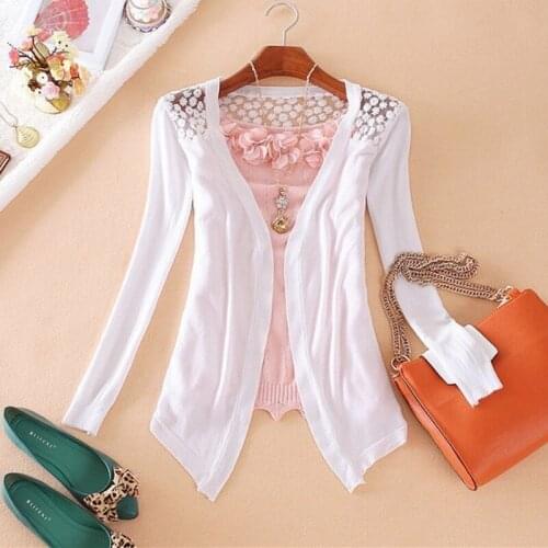 Sweaters 2017 women Fashion Slim Candy Crochet Cardigan Women Knit Top Thin Blouse Free Size Summer Lace Cardigan Sweater Coat