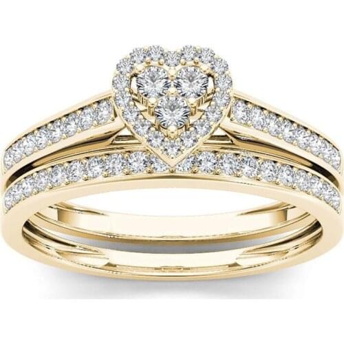 Golden Color Wedding Rings For Women Square Zircon Jewelry Heart Rings Elegant Female Engagement Ring Set Accessories