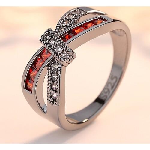 Ladies Engagement X-shaped Pink Black Ring Charm Zircon Metal Ring Colorful Decoration Set Party Wedding Jewelry Gift