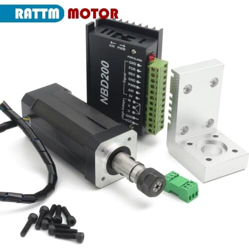 104W 24VDC Motor Air cooled Brushless Spindle Motor ER11 +NBD200 Brushless Driver Without Hall for CNC Engraver Machine