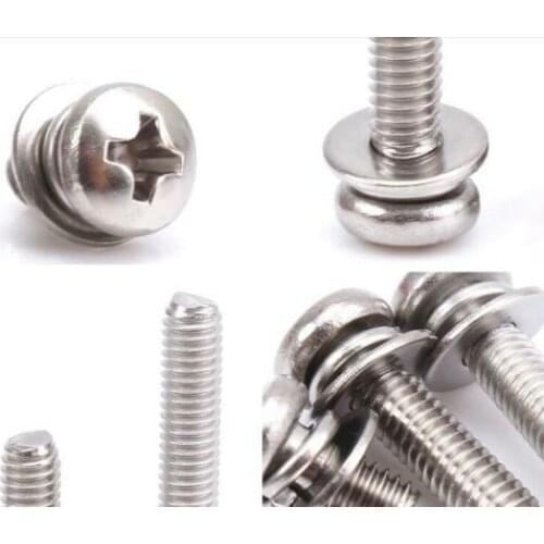 10x M3 M4 M5 M6 Cross Pan Head Screw Phillips Screws Bolt Lock Washer Plain Washer A2 304 Stainless Steel L=10-50mm length