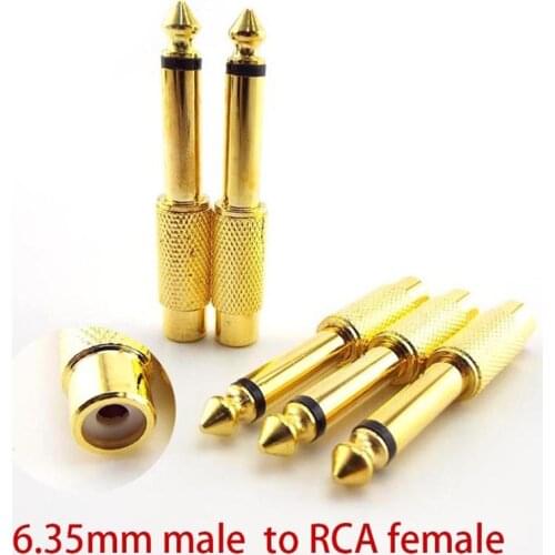 2/10x 6.35mm 1/4" Male Mono Plug to 6.5mm RCA Female Jack Audio AV Adapter Connector Plug TS Sound Mixer Converter Gold Plated