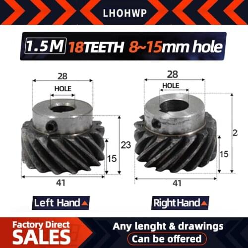 2pcs left helical gears 1.5M18Teeth inner hole 8/10/12/14mm 90 degree transmission high torque steel gear