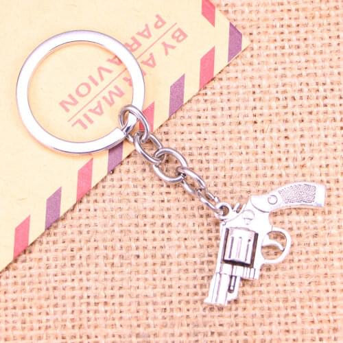 20pcs New Fashion Keychain 29x22mm pistol revolver gun Pendants DIY Men Jewelry Car Key Chain Ring Holder Souvenir For Gift