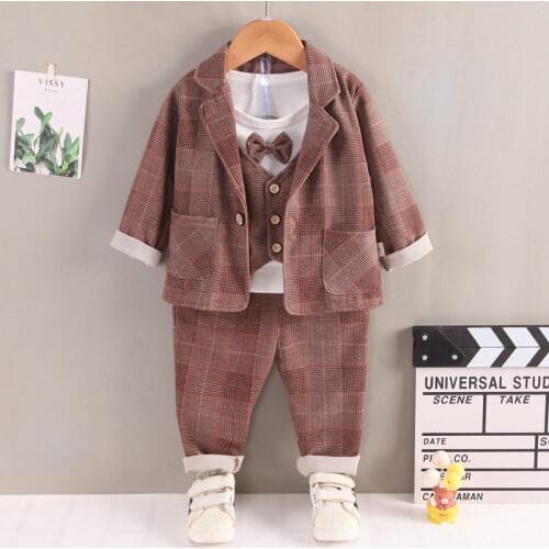 Autumn Children Baby Formal Kids Boys Strips Suit Long Sleeve Vest+T-shirt Pants 3Pcs/Set Toddler Fashion Cotton Clothing Infant