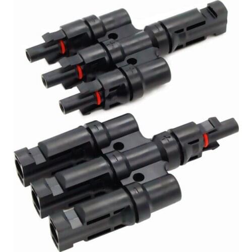 50 pairs / lot Male / Female Cable Connectors , Solar Panel 3 to 1 T Branch Parallel Connectors One Female to Three Male