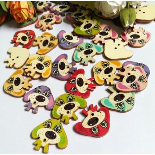 50Pcs/pack dog Buttons 2 Holes Mixed Wood Buttons for Sewing Scrapbooking Embelishments Crafts accessories Scrapbook